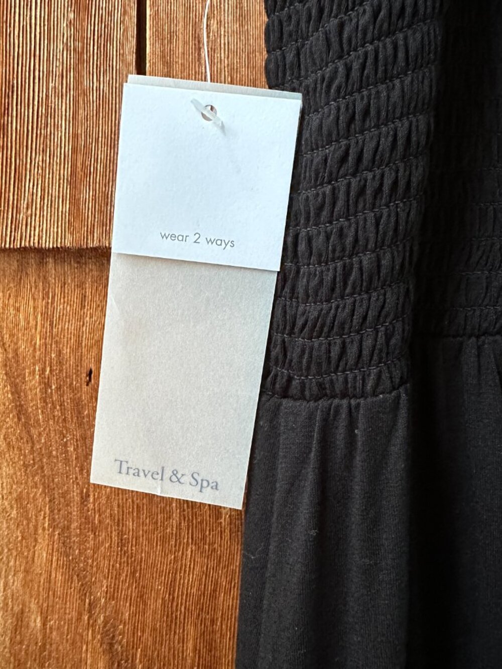 NWT Eileen Fisher Black Smocked Elastic Skirt/Strapless Dress in Women's Large - Picture 2 of 9